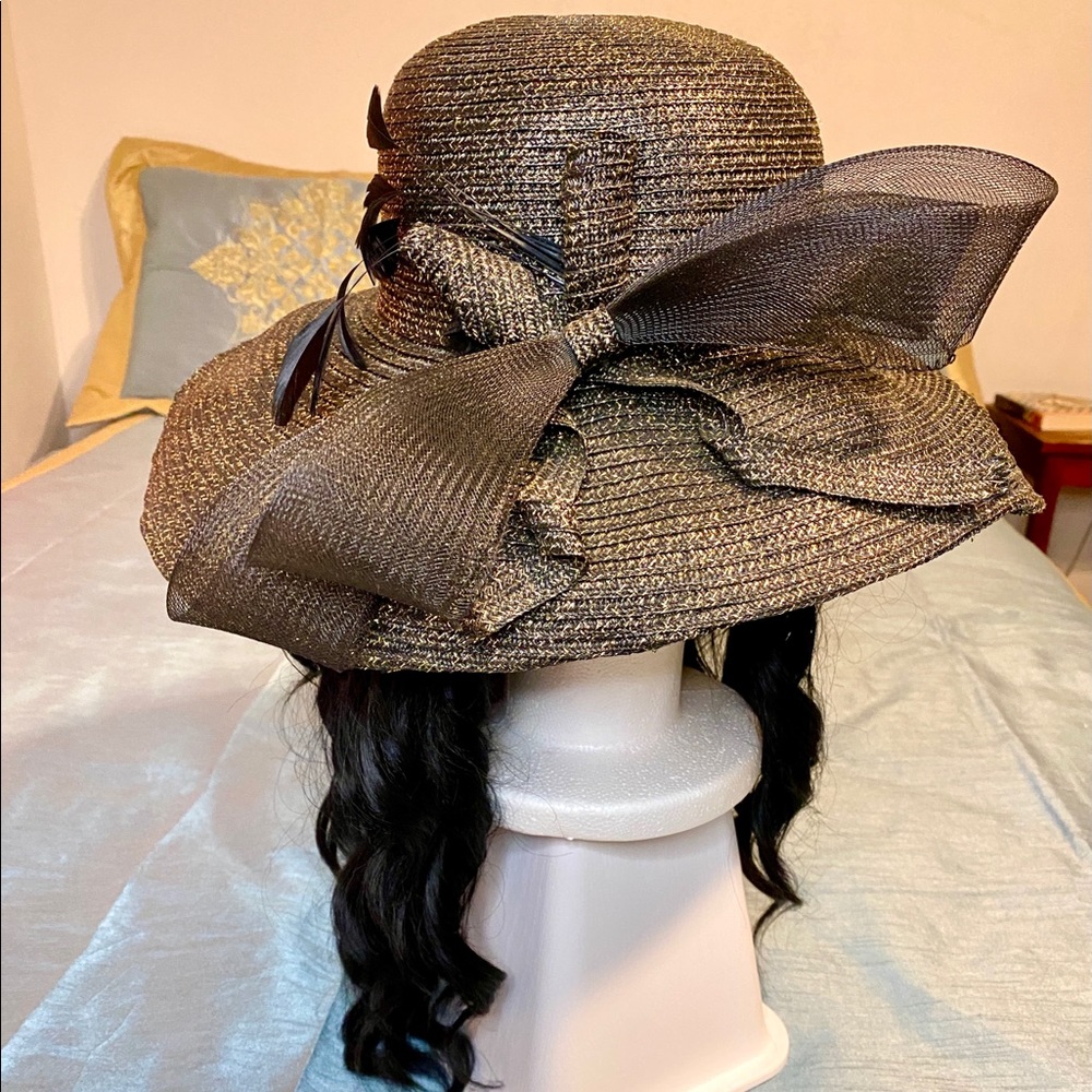 Gold Shimmer Wide Brim Vintage Dress Hat